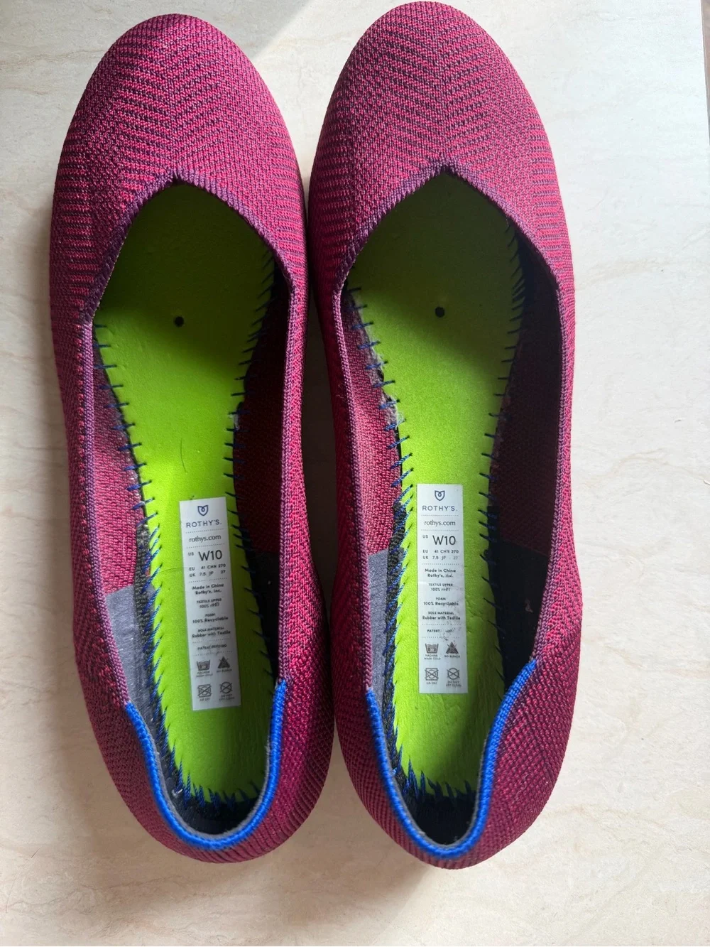 Rothy's Plum Knit Slip-On Ballet Flats with Blue Trim